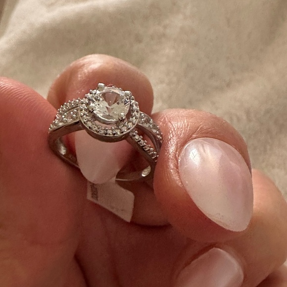 Jewelry - Round lab diamond halo setting ring 1 karat center stone size 7 sterling silver